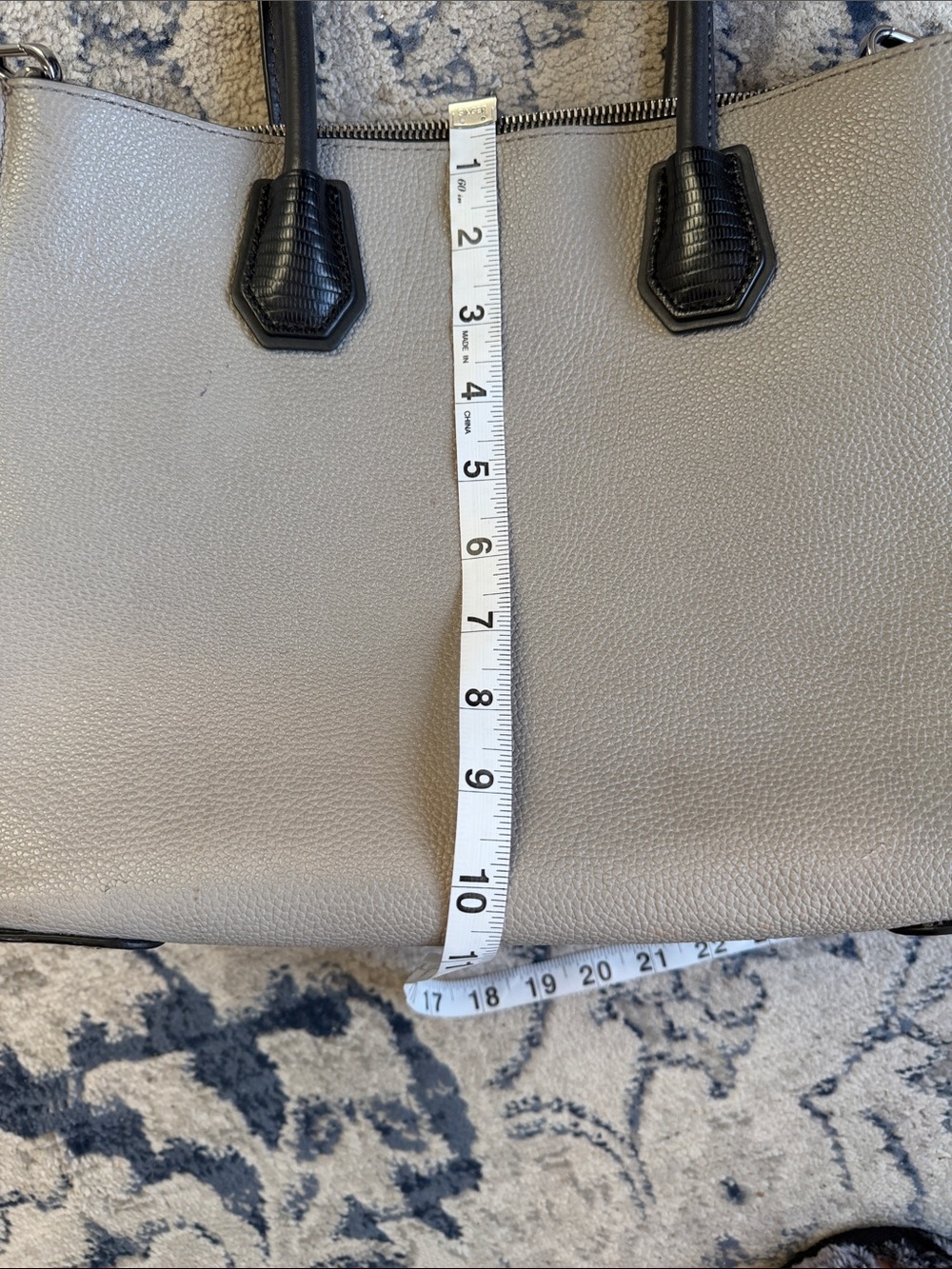 Michael Kors Grey and Black Mercer Pebbled Leather Convertible Tote - Picture 13 of 14